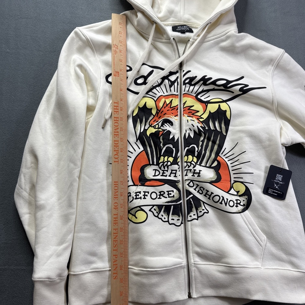 Ed Hardy Eagle Graphic Full Zip Hoodie Ivory Mens Size L NWT Tattoo art - Picture 12 of 16